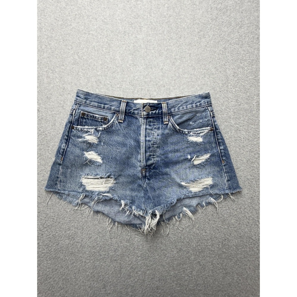 Denim Forum Ex Boyfriend Shorts Womens 25 Blue Distressed Cutoff Raw Hem